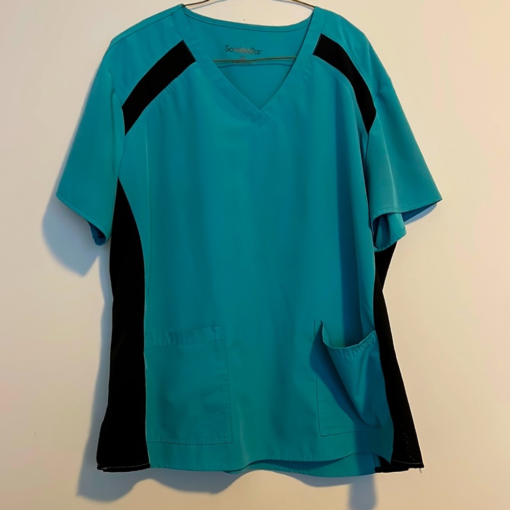 Blue and black scrub top
